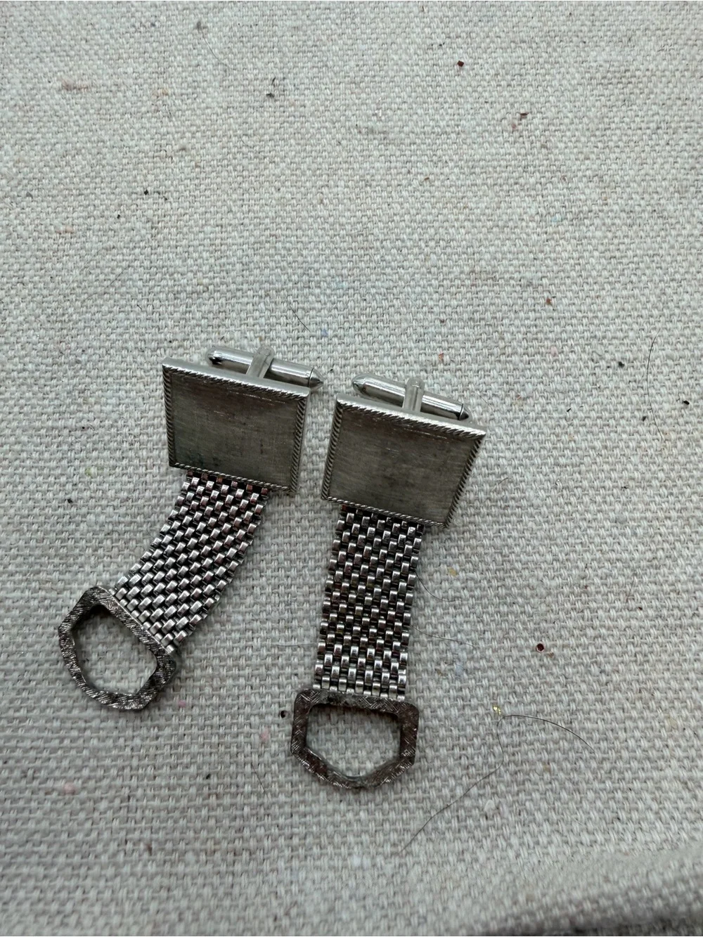 Brushed Silver-Tone Square Chain Cufflinks - Classic Men’s Accessory
